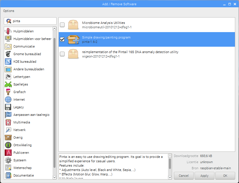 Pinta Raspberry Pi pinta installeren