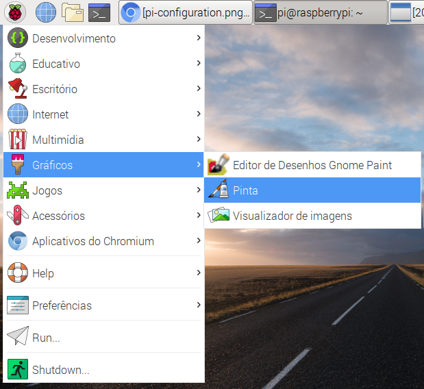 Pinta Raspberry Pi pinta menu