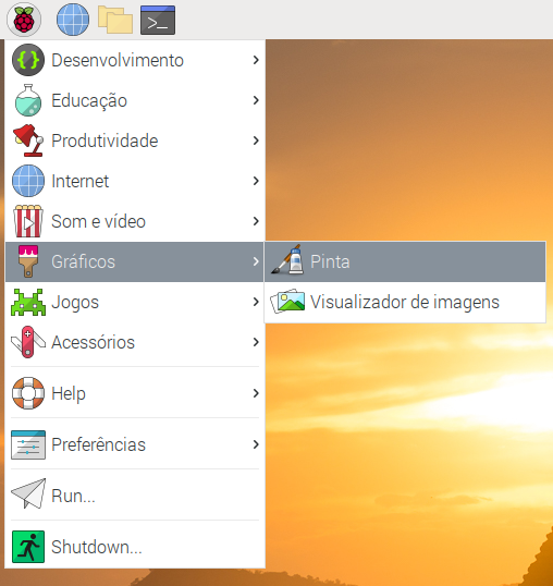 Pinta Raspberry Pi menu pinta