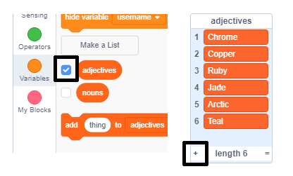 Challenge: add more variety | Username generator | Scratch 